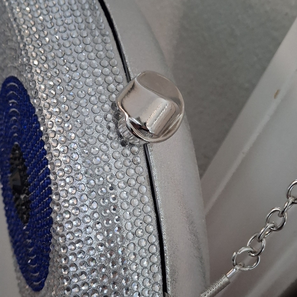 NEW Luxury Evil Eye Crystal Evening Clutch Bag Sparkling Rhinestone Hollow Metal - Picture 13 of 16